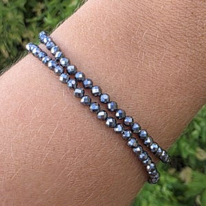 Faceted Terahertz Crystal Gemstone Beaded Bracelet