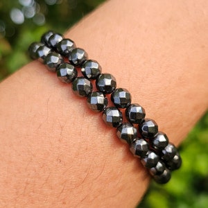 Faceted Terahertz Crystal Gemstone Beaded Bracelet