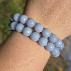 Angelit Armband: 10 mm Runder Edelstein Kristall - Element #156