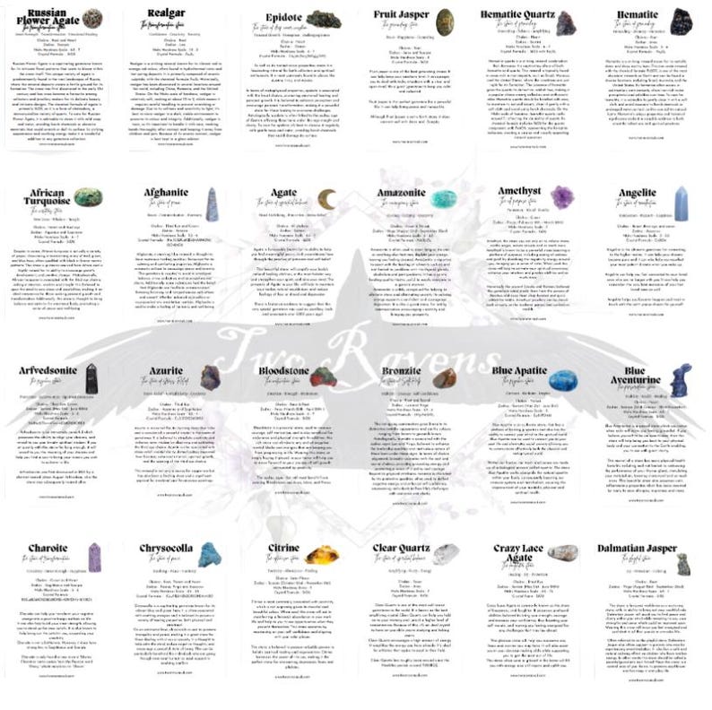 150 Crystal Meaning Cards – Printable Gemstone Info PDF Set With Chakra ...
