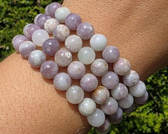 Armband aus hellen Lepidolith Perlen mit Kristallen aus ethischen Gründen - Artikel #381