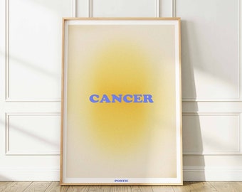 Póster del aura amarilla del zodiaco, Impresión de arte del aura degradada, Arte del cáncer, Astrología, Signo de estrella, Impresión de arte de pared, Póster digital, Imprimible