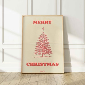 Merry Christmas Poster Print, Mid Century Modern Holiday Prints, Christmas Wall Art, Retro Vintage Christmas Print