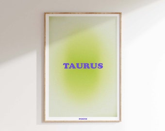 Cartel de Aura de Tauro, Impresión de arte de aura degradada, Arte de Tauro, Regalo, Astrología, Signo de estrella, Impresión de arte de pared