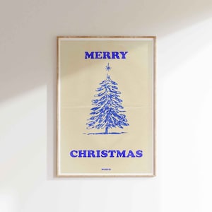 Merry Christmas Poster Print, Mid Century Modern Holiday Prints, Christmas Wall Art, Retro Vintage Christmas Print