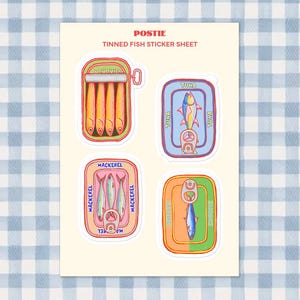Tinned Fish Sticker Sheet, Tin Fish, Sardines, Stickers, Gift | Back to School