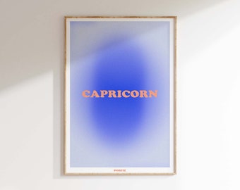 Cartel de aura azul de Capricornio, impresión de arte de aura degradada, arte de Capricornio, astrología, signo de estrella, impresión de arte de pared, cartel digital, imprimible