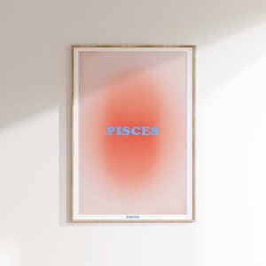 Fische Orange Aura Poster, Farbverlauf Aura Kunstdruck, Fische Kunst, Geschenk, Astrologie, Sternzeichen, Wand Kunst Druck Bild 1