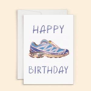 Cartão de aniversário de tênis de corrida