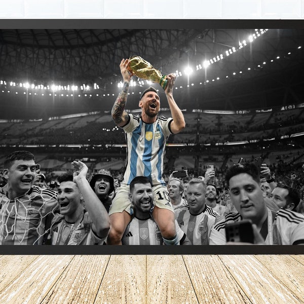 Champions de la coupe du monde 2022, affiche Lionel Messi, affiche de football argentin, affiche sur toile, déco maison et salon sans cadre