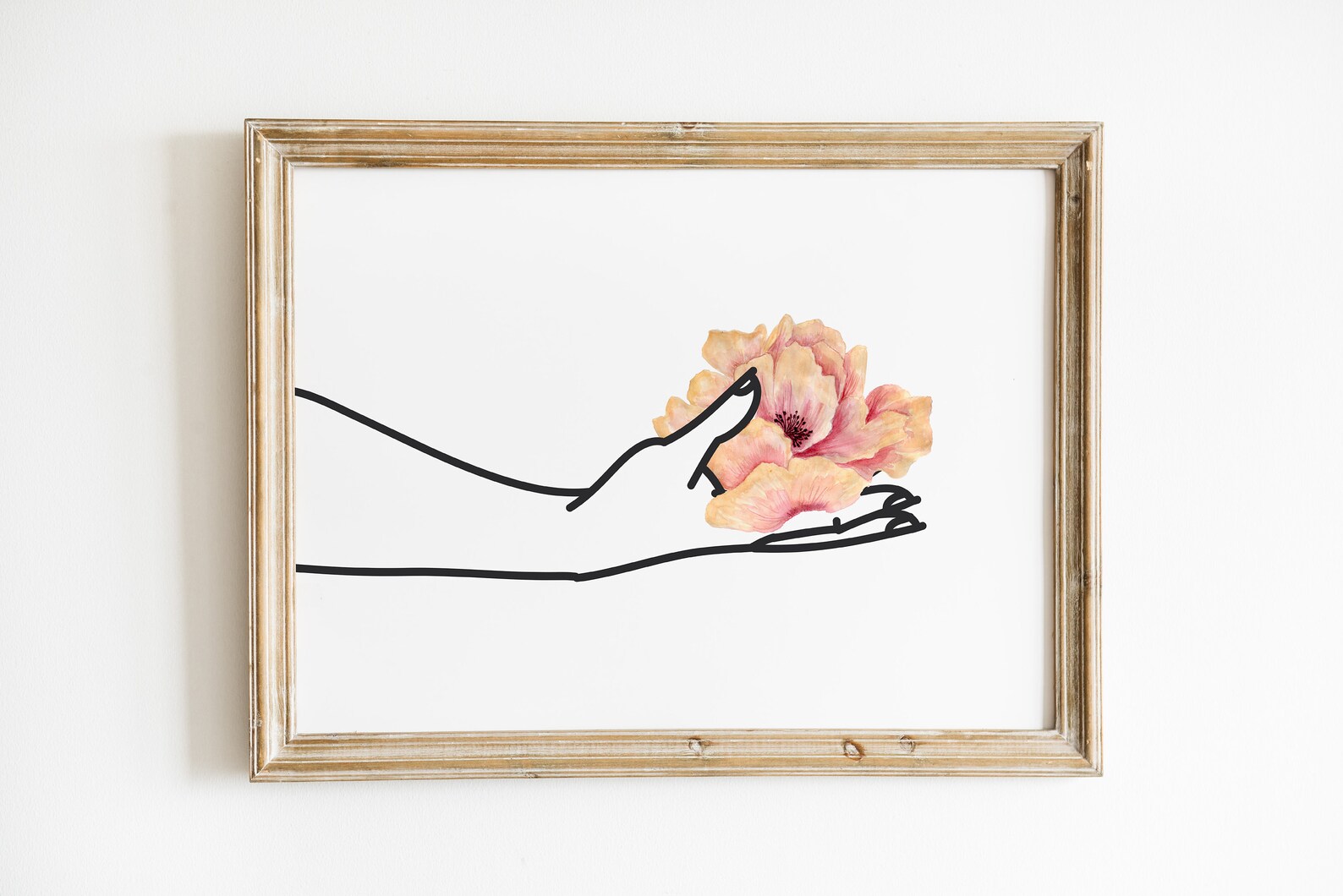 Set of 3 Watercolor Hand Line Art Print Hand With Flower Etsy
