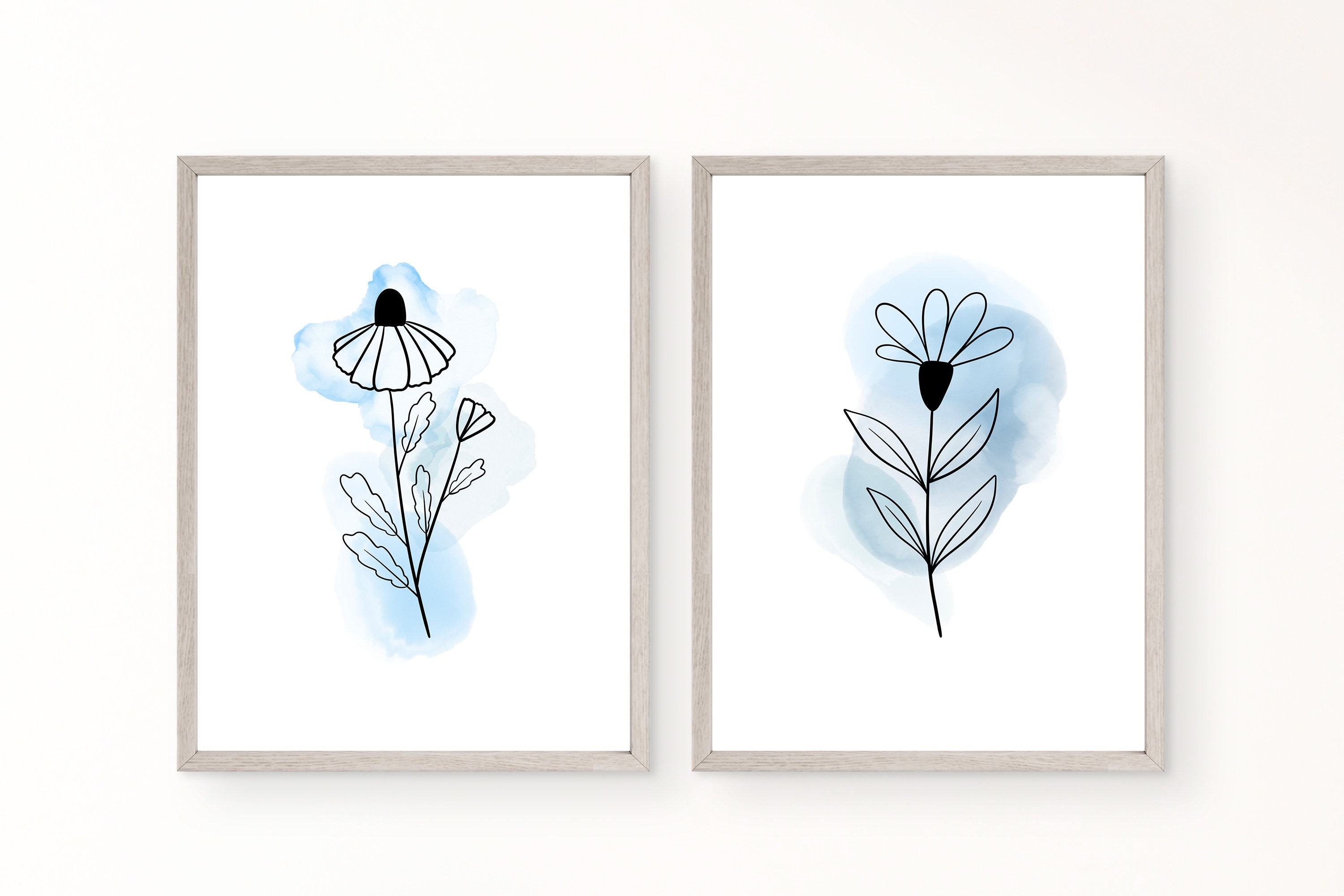 Set of 2 Watercolor Flower Line Art Print Flower Line Art - Etsy