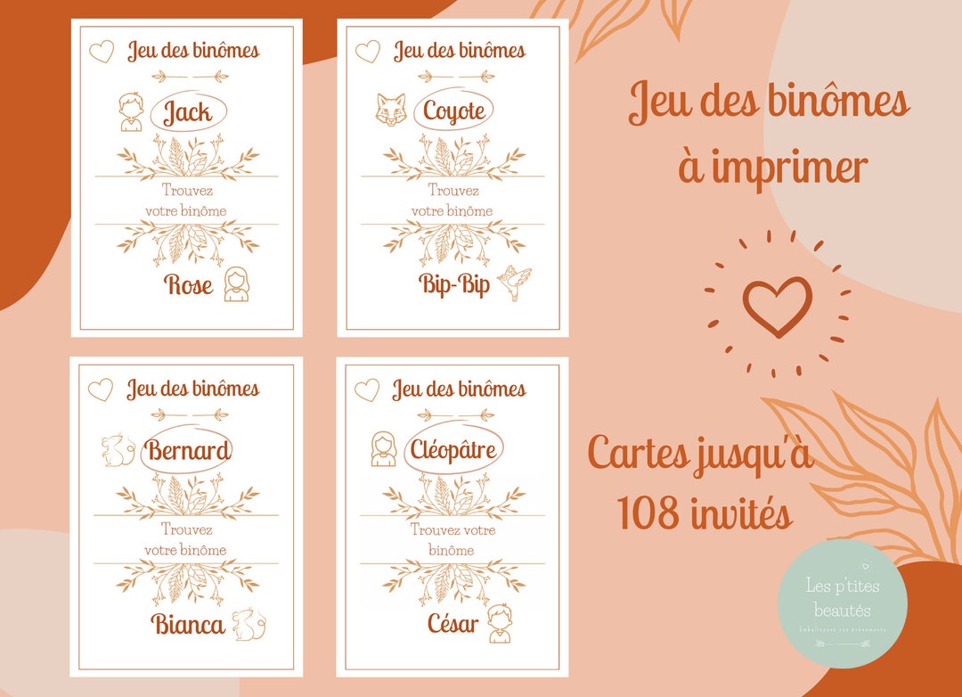 Jeu Des Binômes à Imprimer Gratuit Jeu des binômes à imprimer - Etsy France