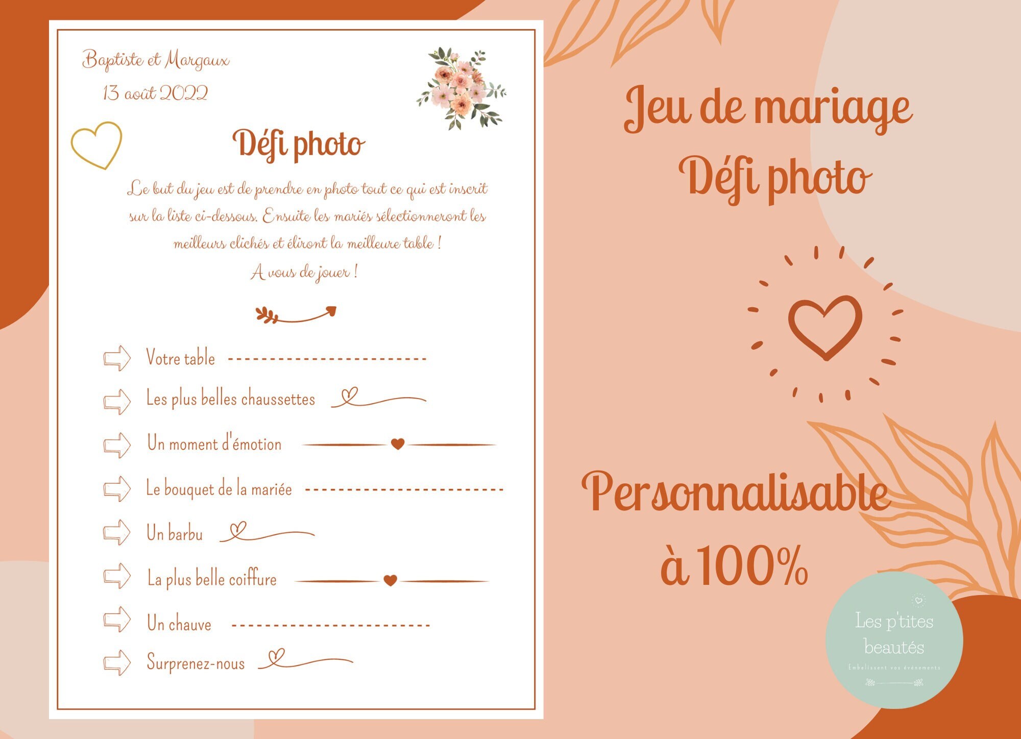 Jeu mariage défi photo - Etsy France
