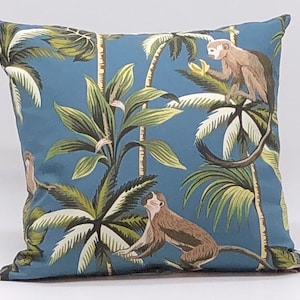 Monkey teal cushion / cushion cover 17”x 17” jungle safari