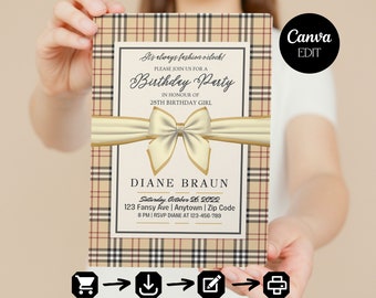 Classy & Chic Birthday Party Invitation Template for Her, Designer Couture Invite, Editable Invitation, Instant Download, Printable