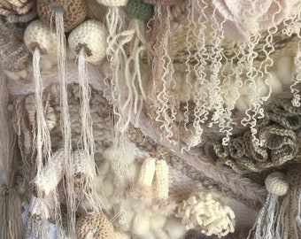 Hand woven fibre art wall hanging - Coral under the ocean