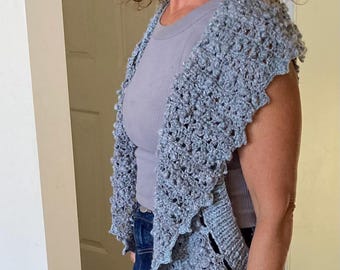 Hand spun, hand knitted, hand crochet Vest/Wrap