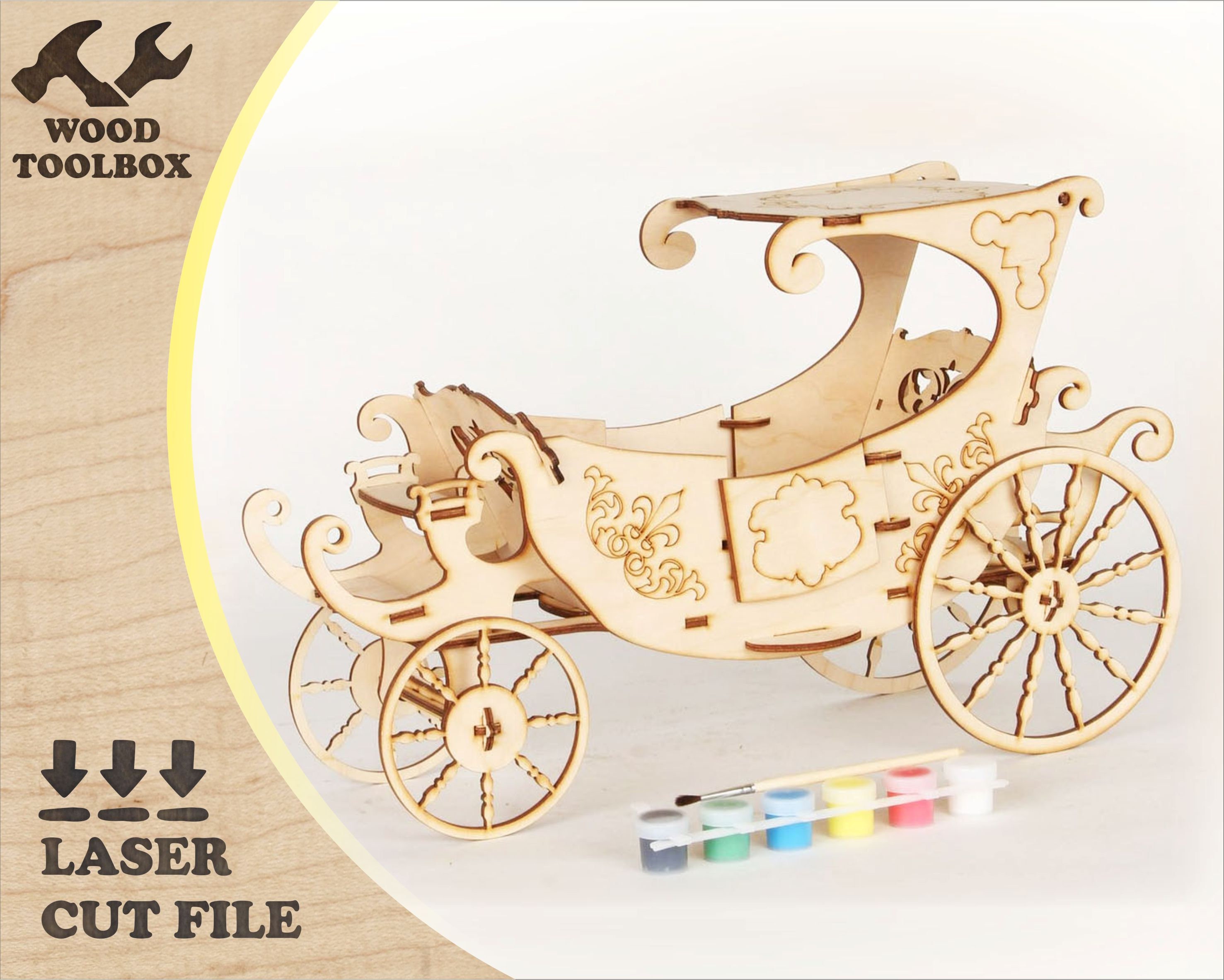 Carriage - Laser Cut Files. 3D Model Puzzle Template Toys for