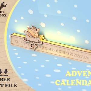 Calendario de Adviento de Navidad - Papá Noel - archivos cortados con láser. Decoración navideña DXF CDR Ai / Plantilla de calendario DIY / Archivos SVG de láser navideños para niños