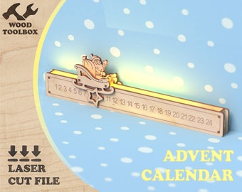 Kerstadventskalender - kerstman - lasergesneden bestanden. Kerstdecor DXF CDR Ai / DIY kalendersjabloon / kerst laser svg-bestanden kinderen