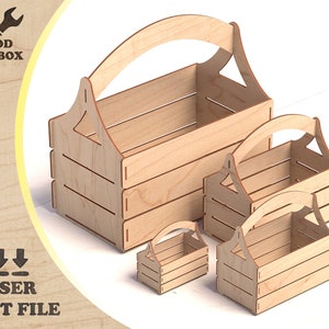 Set of decorative baskets – laser cut files. Wooden flower basket SVG laser cut template. Gift basket DXF. Vector laser cut template pattern