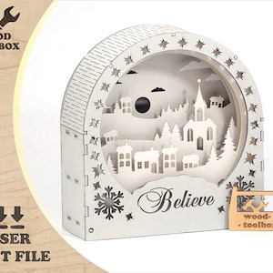 Archivo SVG navideño en capas 3D / Trineo de Papá Noel cortado con láser / Letrero de fe / Decoración navideña / Patrón de artesanía en madera / Listo para Glowforge