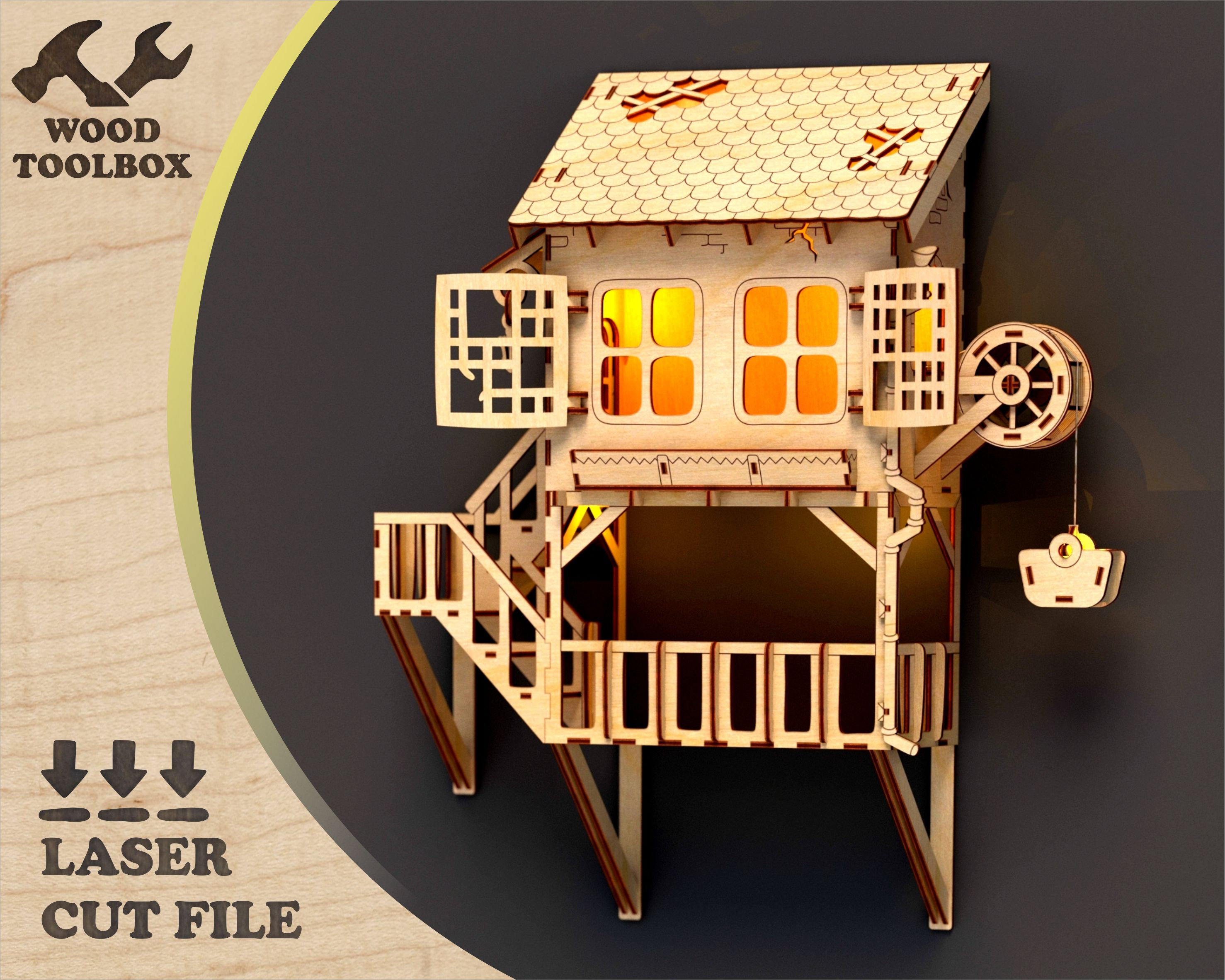 Hanging House With Lights - Wall Decor - Laser Cut Files
