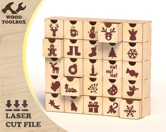 Christmas Advent Calendar - 25 drawers - laser cut files. Vector plans for cnc and other cutting engraving machine in multiple files formats