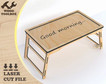 Breakfast table - laser cut files. Little tray for bed.  Vector plans file for a foldable and easily transportable desk svg-cdr-dxf-ai-pdf