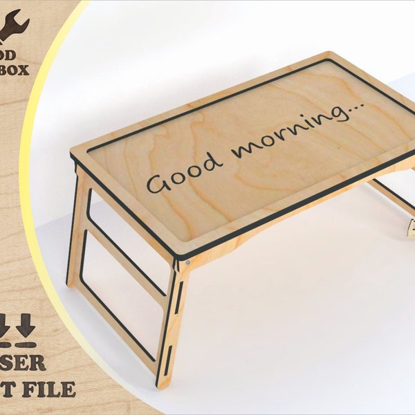 Breakfast table - laser cut files. Little tray for bed.  Vector plans file for a foldable and easily transportable desk svg-cdr-dxf-ai-pdf