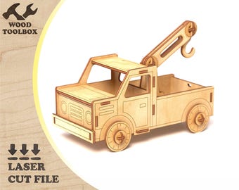 Tow Truck Laser Cut Files, Wooden Toy Truck Laser Cut File, 3d Pickup Crane Toy Pattern, SVG DXF CDR Template for Laser Cutting
