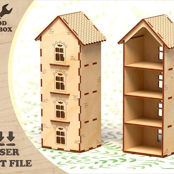 Archivos cortados con láser para casa de muñecas de cuatro pisos: SVG, DXF, PDF