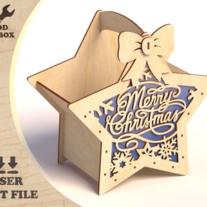 Boîte à étoiles - fichiers découpés au laser. Modèles de boîte de Noël SVG. Présentoir décoratif pour bonbons. Motif étoiles de boîte laser. Panier cadeau DXF de Noël