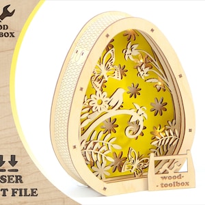 Easter Egg Laser Cut File | Layered 3D Wooden Sign SVG | Happy Easter Glowforge Project | Spring DIY Home Decor