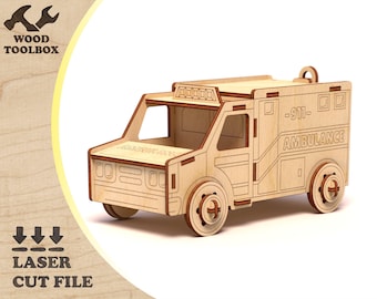 Vehicle Laser Cut File / Ambulance Truck svg, 3D Emergency car, Kids Role Play Toy, Collectible Toy Car Model, SVG DXF CDR for Laser Cutting
