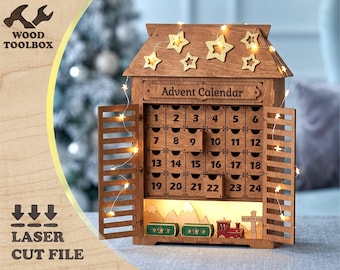Christmas Advent Calendar Laser Cut File, Wooden Advent Calendar SVG DXF, Christmas Calendar, Holiday Decor, Digital Download