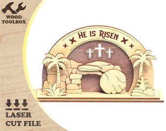 He Is Risen SVG | Easter Resurrection Scene | Layered Christian Laser Cut File Wooden Decor