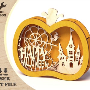 Halloween pumpkin - laser cut file. SVG Halloween Lightbox Laser File and CNC router. Multilayer layout. Creative design for laser cutting