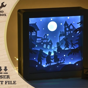 Weihnachts-Lightbox - Lasercut-Dateien. Weihnachtliches 3D Nachtlicht Template.  Schattenbox SVG Laser Cut Dateien. DXF für CNC Projekt