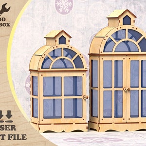Farol grande de Navidad: archivos cortados con láser. Plantilla de madera para faroles / Patrón SVG / Plano vectorial para CNC / Ideas de diseño navideño / Decoración navideña