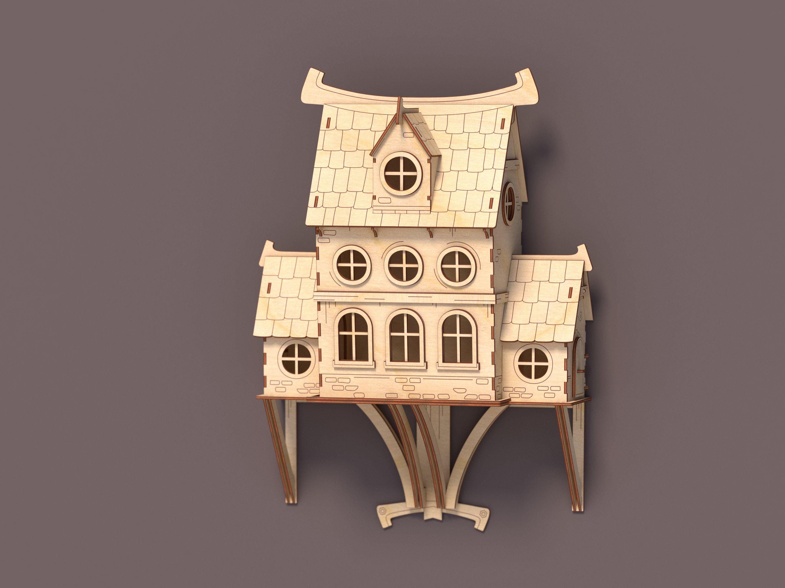 Laser Cut Wooden House SVG Template for DIY Fairy Lamp Decor With CNC ...
