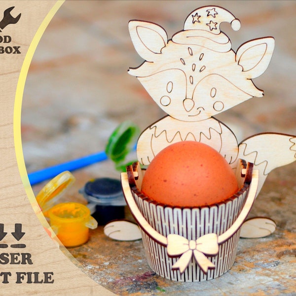 Fox egg holder - laser cut file. Easter animal egg display SVG template / Wooden kinder egg stand / DXF laser cut template pattern /CNC plan