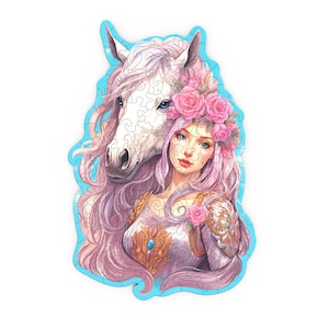 Princess and Horse - Jigsaw puzzle - SVG CdR PDF patterns for laser cutting and UV printing. Family puzzles brainteaser for kids and adults