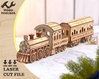 Santa Express Christmas Train – Laser Cut File | Wooden Train Template | Holiday Decoration | Merry Christmas Lightbox SVG DXF