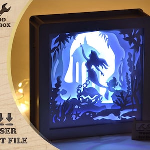 Nachtlicht aus Holz - Laser geschnitten Datei / Mermaid Lightbox Laser, Sperrholz Kinder Design, Vektor Cnc Datei, aus Holz und Papier, DXF, SVG, Ai, CDR
