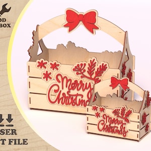 Scatola di Natale - Set di cestini decorativi - file tagliato al laser. Supporto in legno in mdf. File laser per cassa di Natale. File vettoriale SVG DXF Ai CDR