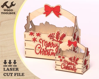Christmas box - Set of decorative baskets – laser cut file. Wooden backet in mdf. Christmas crate laser file. SVG DXF Ai CDR vector file