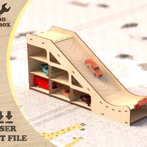 Mini Ramp Car Jumping - lasergesneden bestanden / parkeergarage voor speelgoedauto's / idee voor kinderspel – vectorplannen voor cnc, SVG, DXF, CDR-patroon