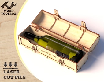 Wooden box-chest for wine - laser cut files. Wooden gift pack for a bottle of wine / SVG pattern present box / DXF wine bottle holder